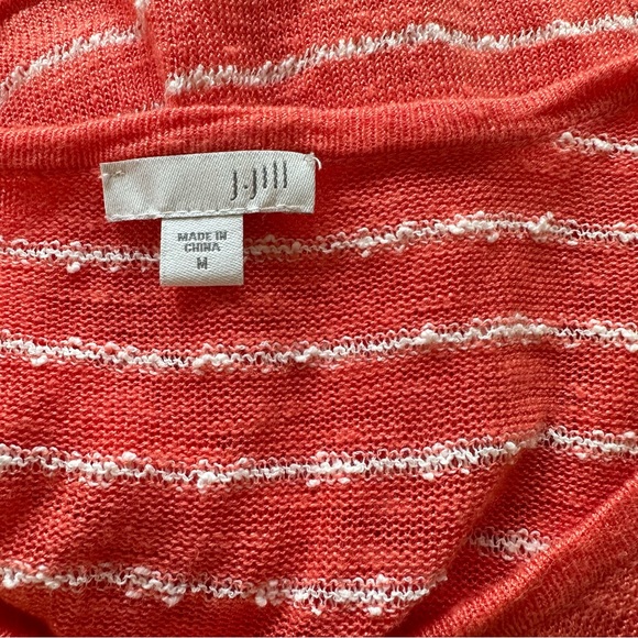 J.Jill Linen Blend Coral Striped Knit Top 3/4 Sleeve Button Accent Womens size M - Picture 7 of 8